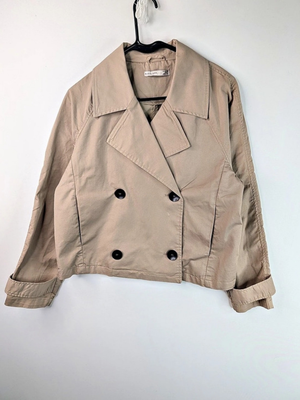 Black Tape Cropped Trench Jacket in Beige